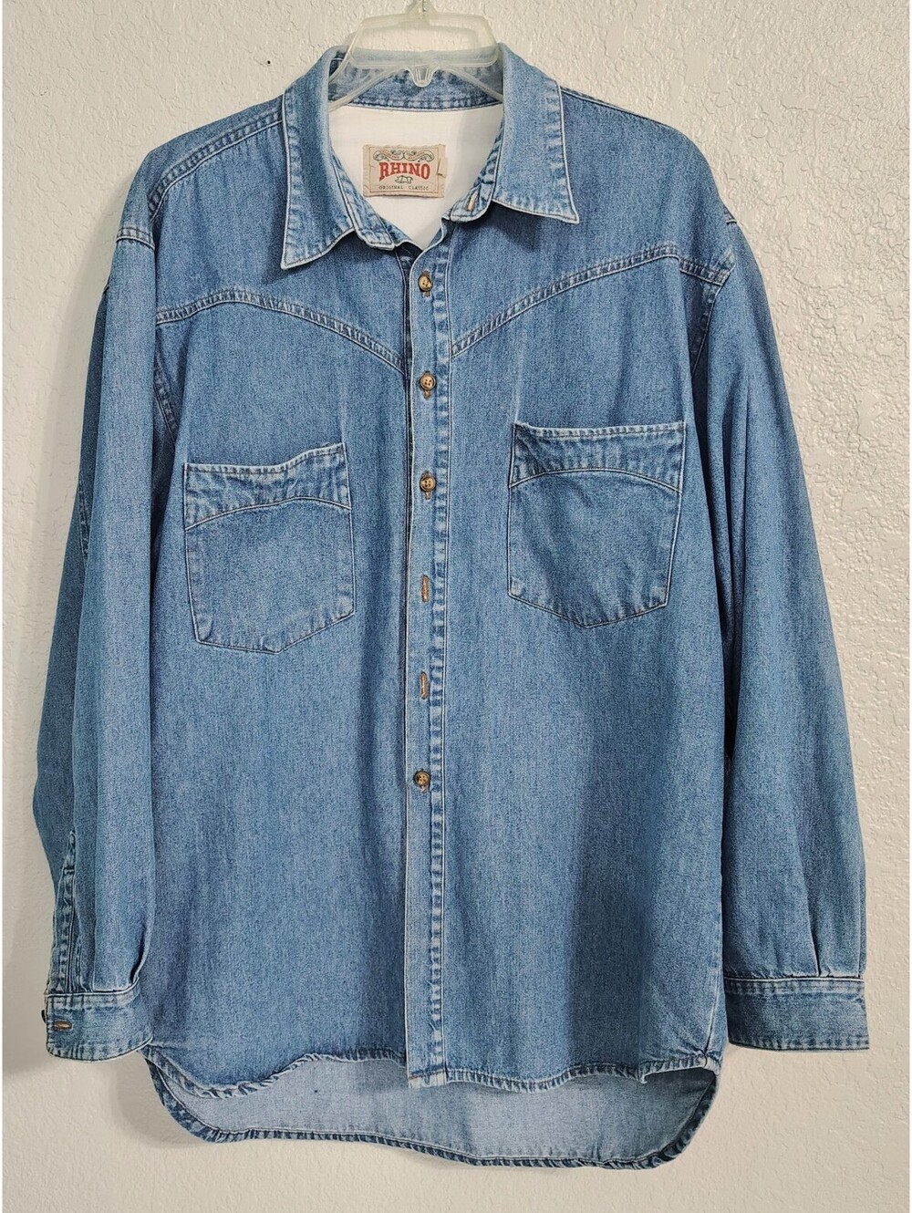 Rhino Long Sleeved Men's Heavy Blue Denim Pocketed Shirt Large UGC
